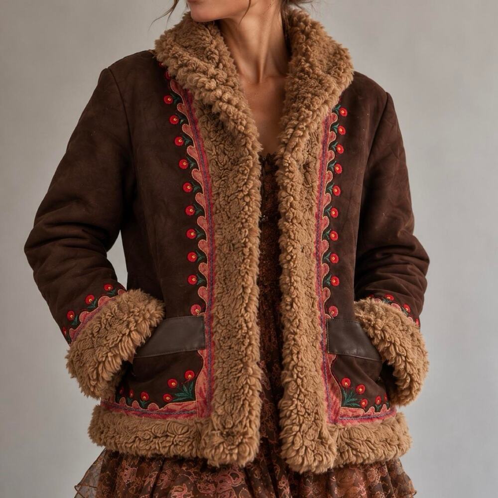 VTG 70s Embroidered Genuine Sheepskin & Shearling Penny Lane Afghan Jacket M/L